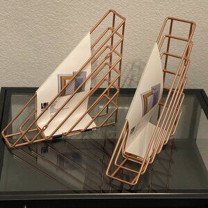 Pair of TWO Umbra Strum Metal Wall Shelves Cubbies COPPER tone Triangle magazine